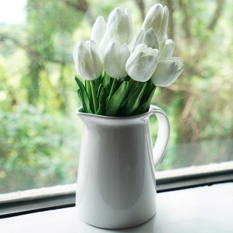 FiveSeasonStuff Real Touch Tulips Artificial Flowers â€“ 15 Stems Faux Tulip Bouquet in Gift Box for Wedding, Home Decor, Party, Floral Arrangements (Cheerful White) - Image 2